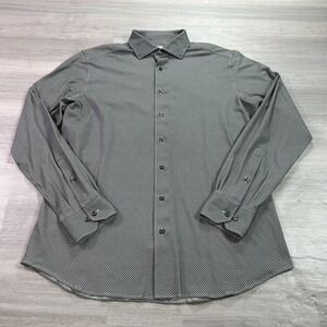 Emanuel Berg Shirt Mens 16.5 34/35 Gray Geometric Slim Modern Fit Dress Shirt